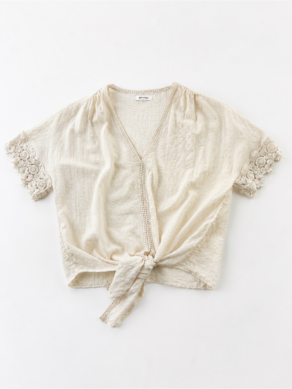 Max Studio Cream Tie Front Crochet Top Cotton Rayon Boho Cottagecore Size M
